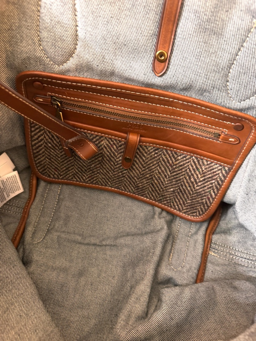 RALPH LAUREN POLO tweed and leather tote, one size, NWOT - Picture 10 of 16